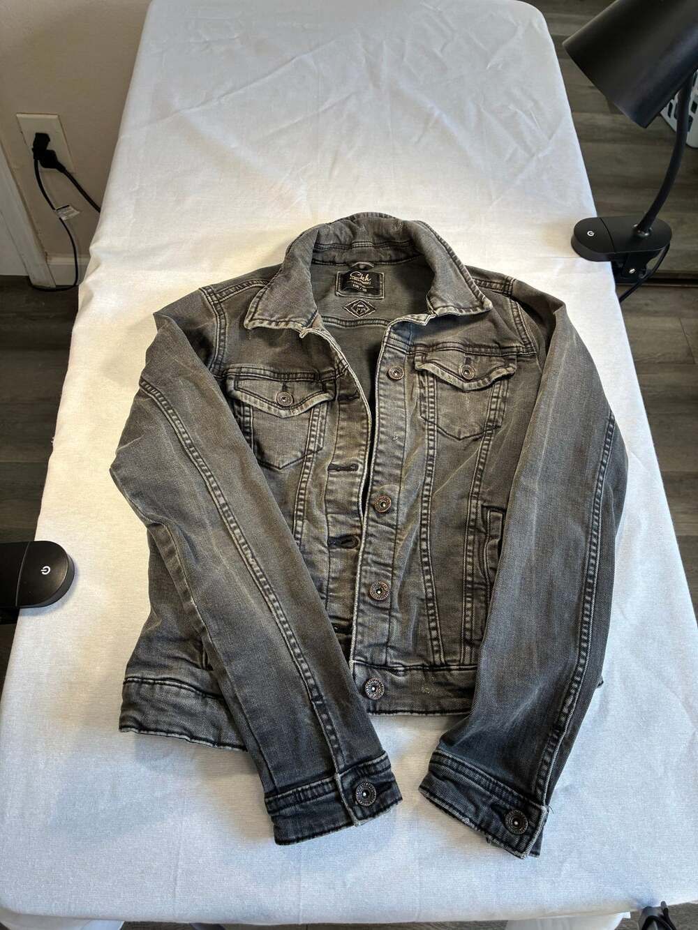 Clockhouse Gray Washed Denim Trucker Jacket Size 38 Grunge Y2K